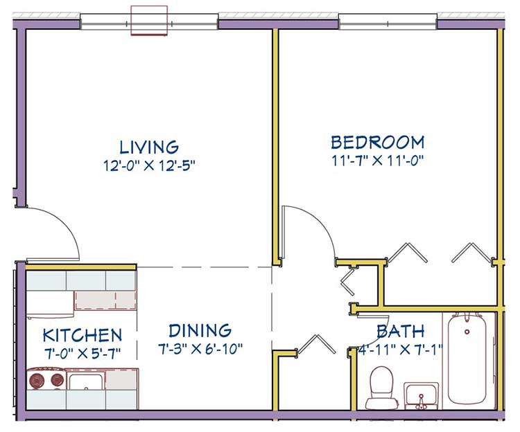 Parkwood Manor 1 bedroom floor plan diagram